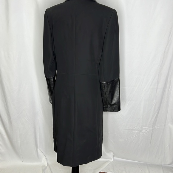 Ross Mayer Elegant Black Long Blazer with Leather Cuffs - Picture 5 of 8
